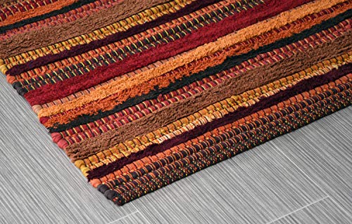 MystiqueDecors 5x7' Area Rug for Living Room - Red & Burgundy Indoor Non-Slip Eco-Friendly 100% Recycled Cotton Chindi Rug (60 X 84)