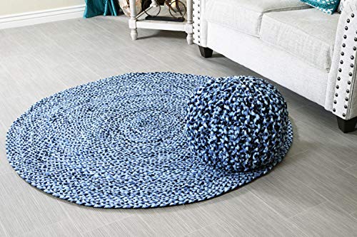 5 ft Blue Round Cotton Area Rug