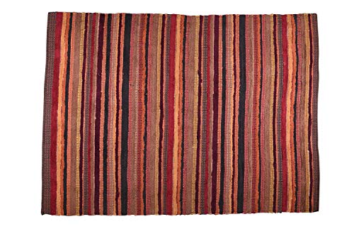 MystiqueDecors 5x7' Area Rug for Living Room - Red & Burgundy Indoor Non-Slip Eco-Friendly 100% Recycled Cotton Chindi Rug (60 X 84)