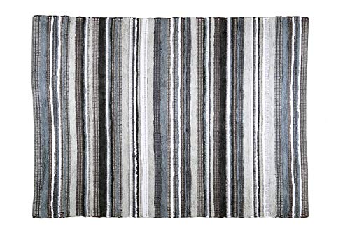 MystiqueDecors 5x7' Area Rug for Living Room - Grey & Black Indoor Non-Slip Eco-Friendly 100% Recycled Cotton Chindi Rug (60 X 84)