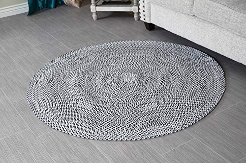 5 ft Grey Black & White Round Cotton Area Rug