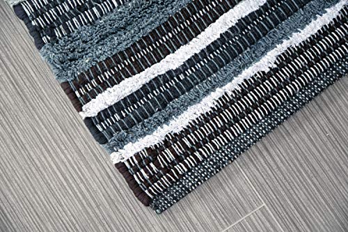 MystiqueDecors 5x7' Area Rug for Living Room - Grey & Black Indoor Non-Slip Eco-Friendly 100% Recycled Cotton Chindi Rug (60 X 84)