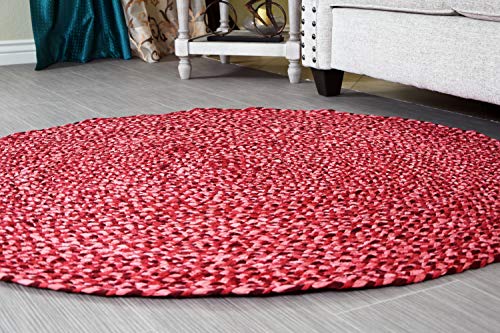 5 ft Red Round Cotton Area Rug