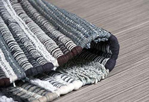 MystiqueDecors 5x7' Area Rug for Living Room - Grey & Black Indoor Non-Slip Eco-Friendly 100% Recycled Cotton Chindi Rug (60 X 84)