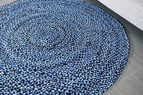 5 ft Blue Round Cotton Area Rug