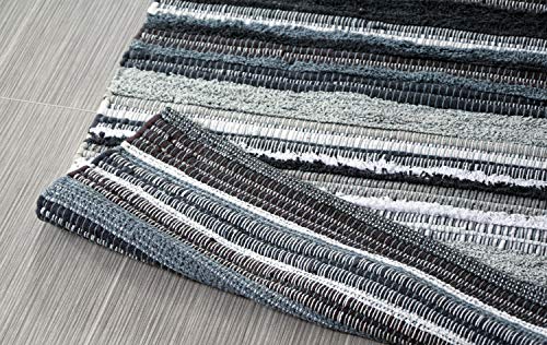 MystiqueDecors 5x7' Area Rug for Living Room - Grey & Black Indoor Non-Slip Eco-Friendly 100% Recycled Cotton Chindi Rug (60 X 84)