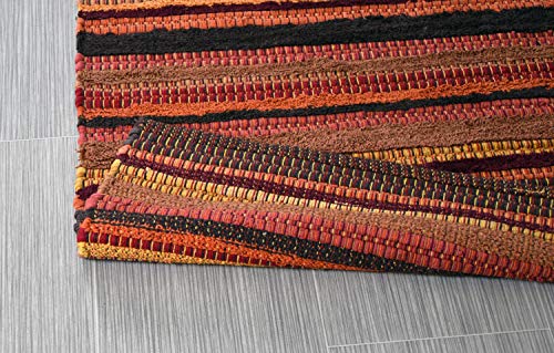 MystiqueDecors 5x7' Area Rug for Living Room - Red & Burgundy Indoor Non-Slip Eco-Friendly 100% Recycled Cotton Chindi Rug (60 X 84)