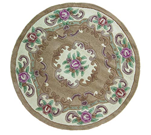 MystiqueDecors Beige Round Woolen 4' Area Rug Modern Wool Carpet for Living Dining Room Bedroom Rugs Canvas Backing
