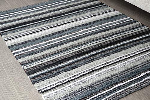 MystiqueDecors 5x7' Area Rug for Living Room - Grey & Black Indoor Non-Slip Eco-Friendly 100% Recycled Cotton Chindi Rug (60 X 84)