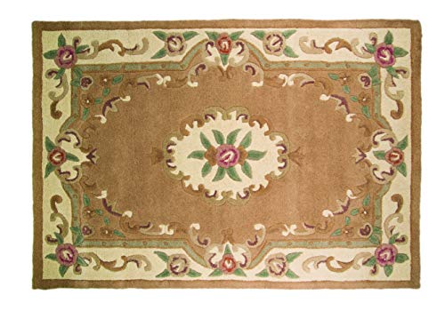 MystiqueDecors Beige Large Woolen 5x8' Area Rug Hand-Tufted Wool Carpet Living Room Bedroom Dining Room Rugs Canvas Backing