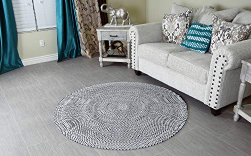 5 ft Grey Black & White Round Cotton Area Rug