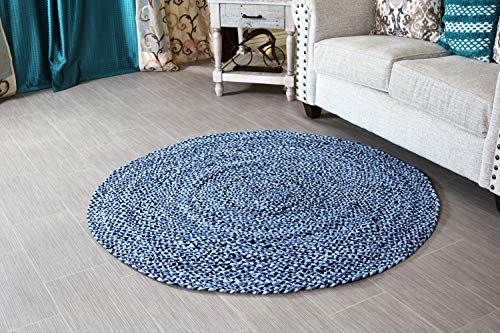 5 ft Blue Round Cotton Area Rug