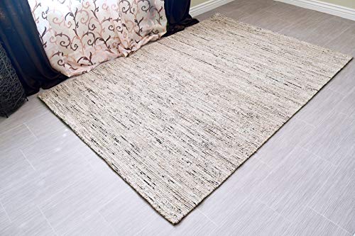 MystiqueDecors Hand Tufted Grey Jute & Viscose 5x8' Area Rug Large Modern Soft Striped Carpet Family Media Living Bar Room Bedroom Dining Room Rugs