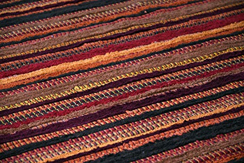 MystiqueDecors 5x7' Area Rug for Living Room - Red & Burgundy Indoor Non-Slip Eco-Friendly 100% Recycled Cotton Chindi Rug (60 X 84)