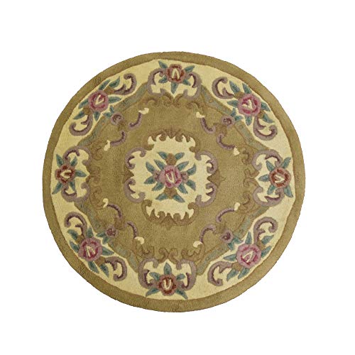 MystiqueDecors Beige Round Woolen 4' Area Rug Modern Wool Carpet for Living Dining Room Bedroom Rugs Canvas Backing