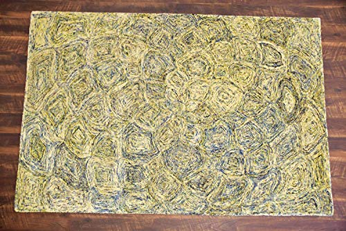 MystiqueDecors 5x8' Area Rug Hand Tufted Blue Green Yellow Tone Wool Abstract Carpet Family Living & Dining Room Bedroom Woolen Rugs