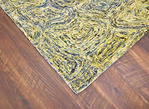 MystiqueDecors 5x8' Area Rug Hand Tufted Blue Green Yellow Tone Wool Abstract Carpet Family Living & Dining Room Bedroom Woolen Rugs